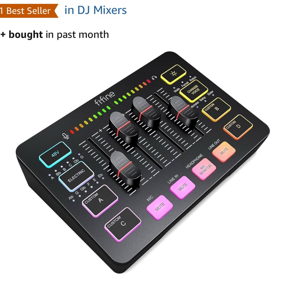 FIFINE Audio Mixer with Colorful Controls
